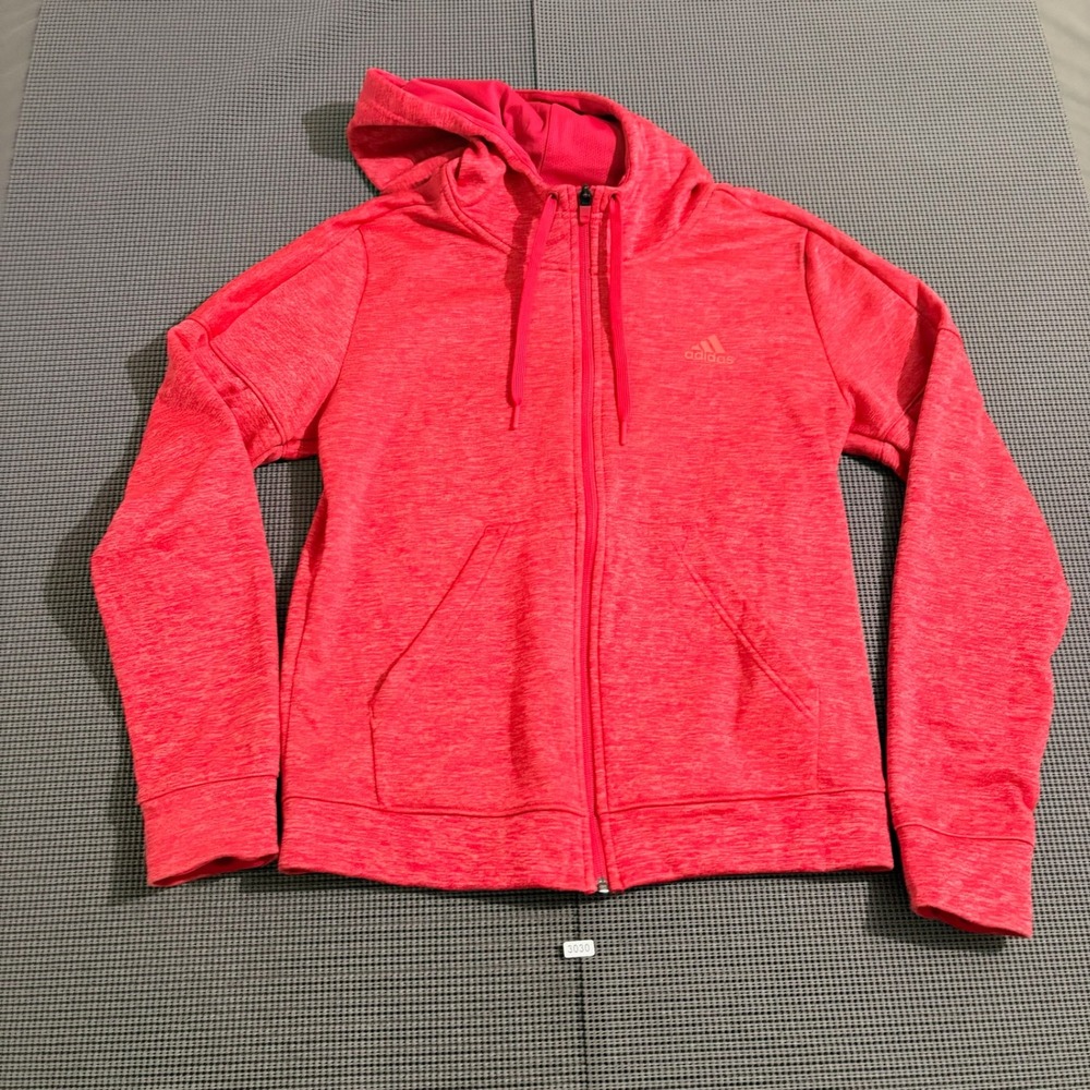 Adidas ClimaWarm Full Zip Hoodie Pink Heathered Sweatshirt Womens Size M